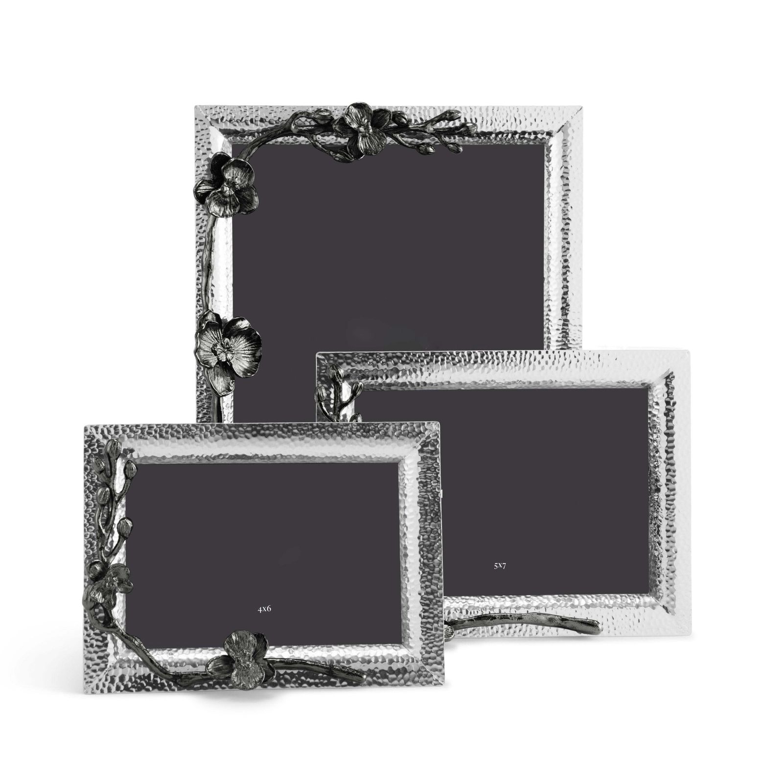 Nickel Plated Metal Large Photo Frame With Overlapping Black Orchid Design. photo vinterior