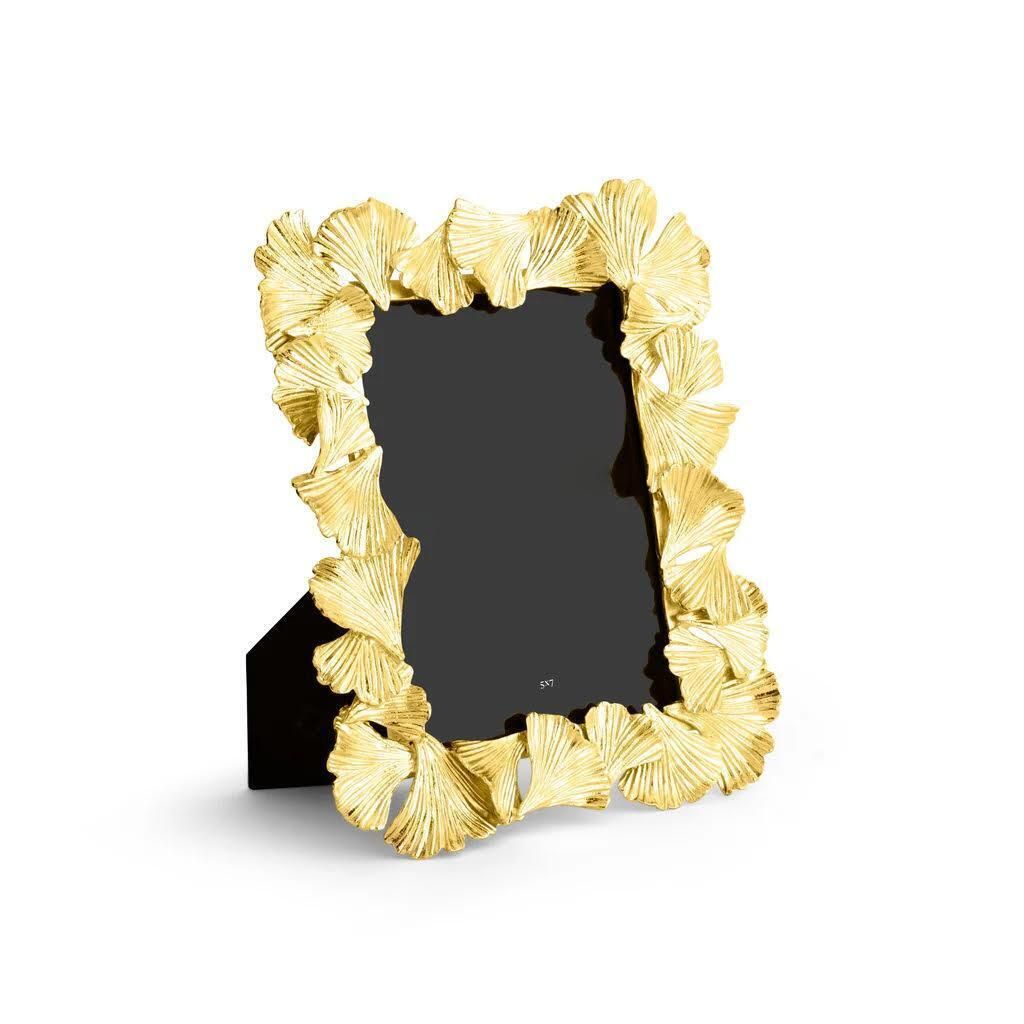 Golden Ginkgo Frame   Luxurious Golden Photo Frame With Ginkgo Leaf Design. photo for sale