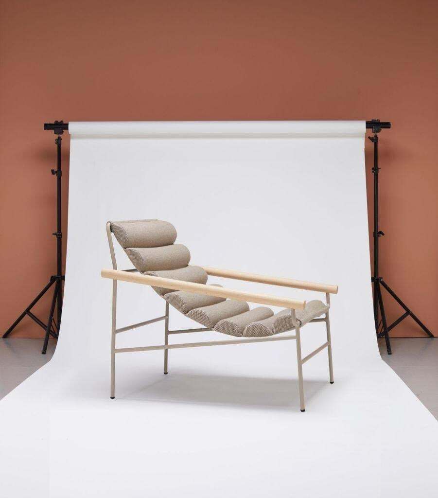 Wave Shaped 21st Century Beige Fabric Armchair Indoor Outdoor photo 2211.0