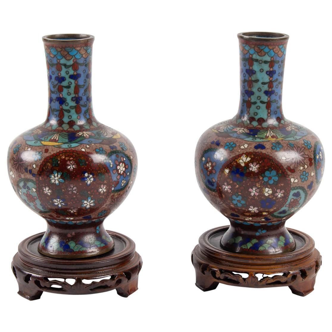 Pair Of Cloisonné Bronze Vases, Japan, Circa 1900