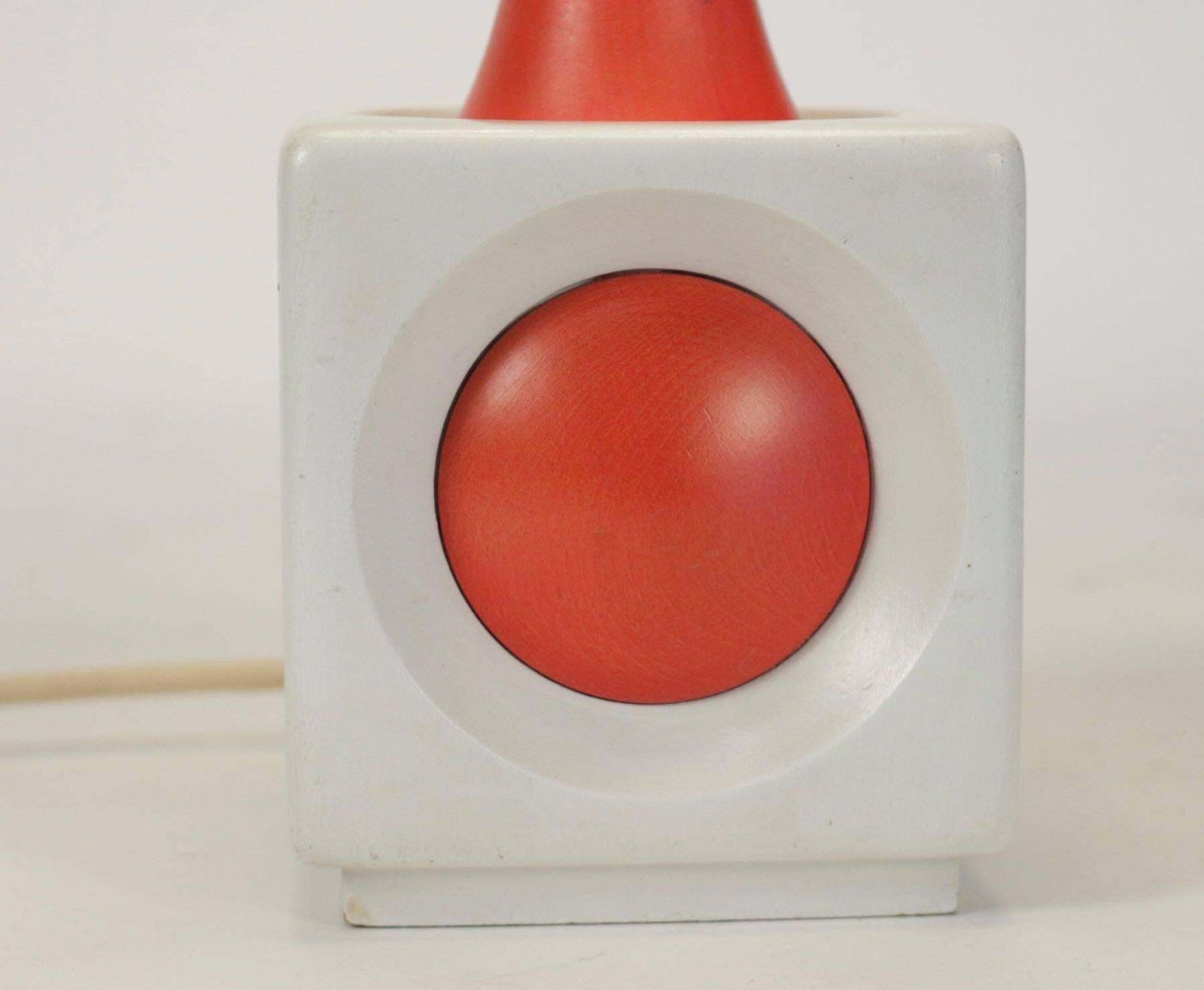 Lamp Of Wood Painted Orange And White, Circa 1960, Midcentury Design photo for sale