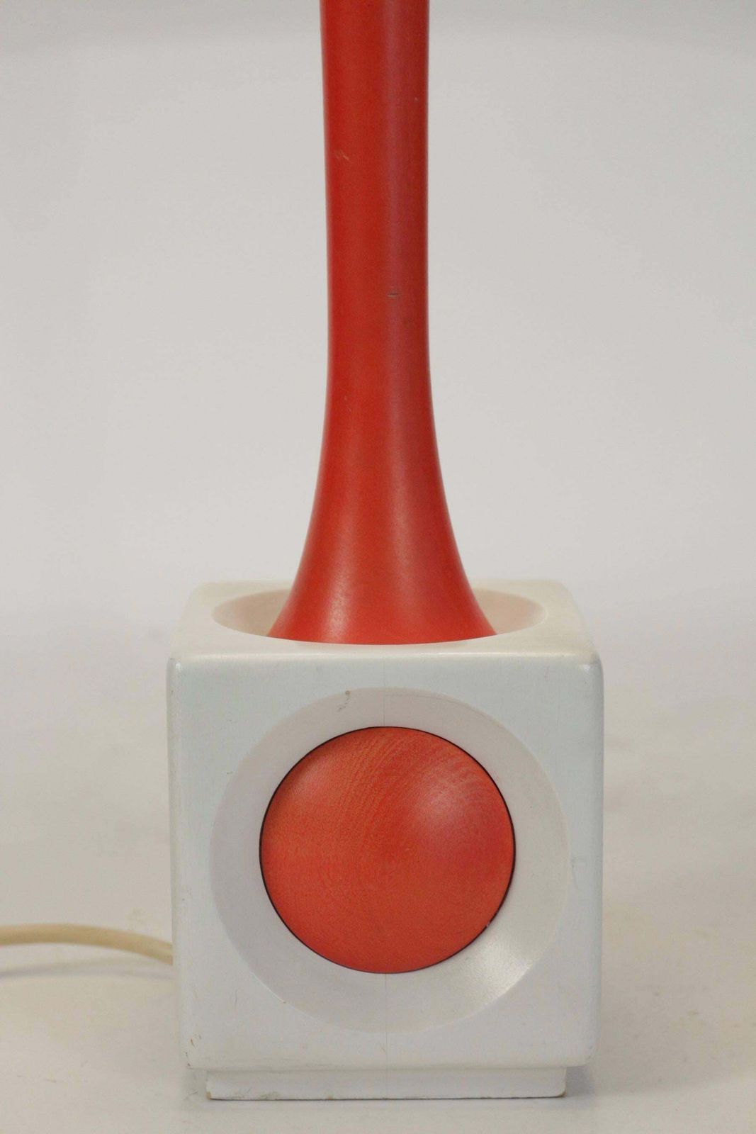 Lamp Of Wood Painted Orange And White, Circa 1960, Midcentury Design photo buy