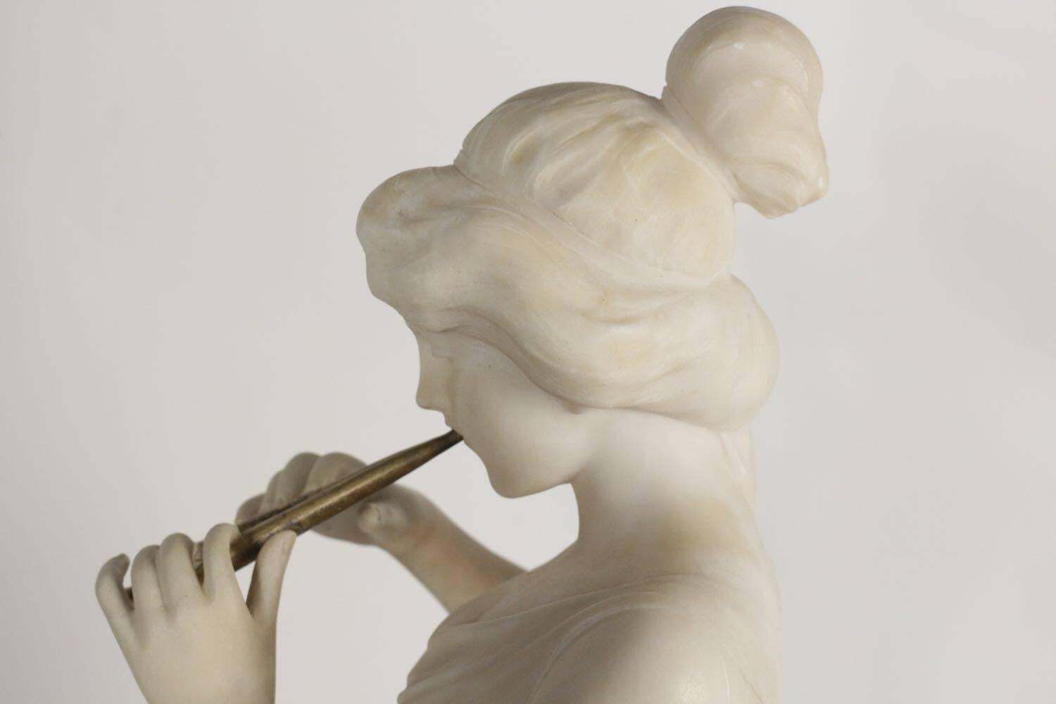 Alabaster, 19th Century, Woman With A Flute Beside The Fountain, Bronze Flute photo 5579.0