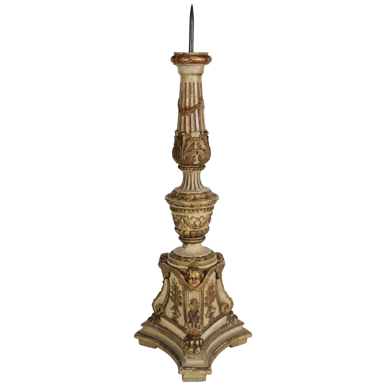 Candle Stick In Sculpted In Lacquer And Good Solid Wood, 19th Century