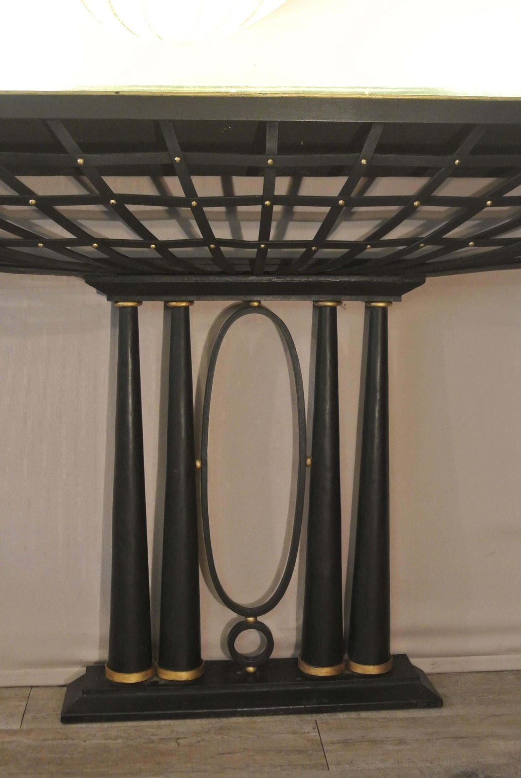 Important French Console In Black Wrought Iron And Gold photo vinterior