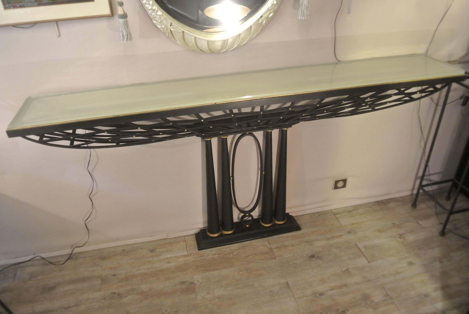photo for sale Important French Console In Black Wrought Iron And Gold