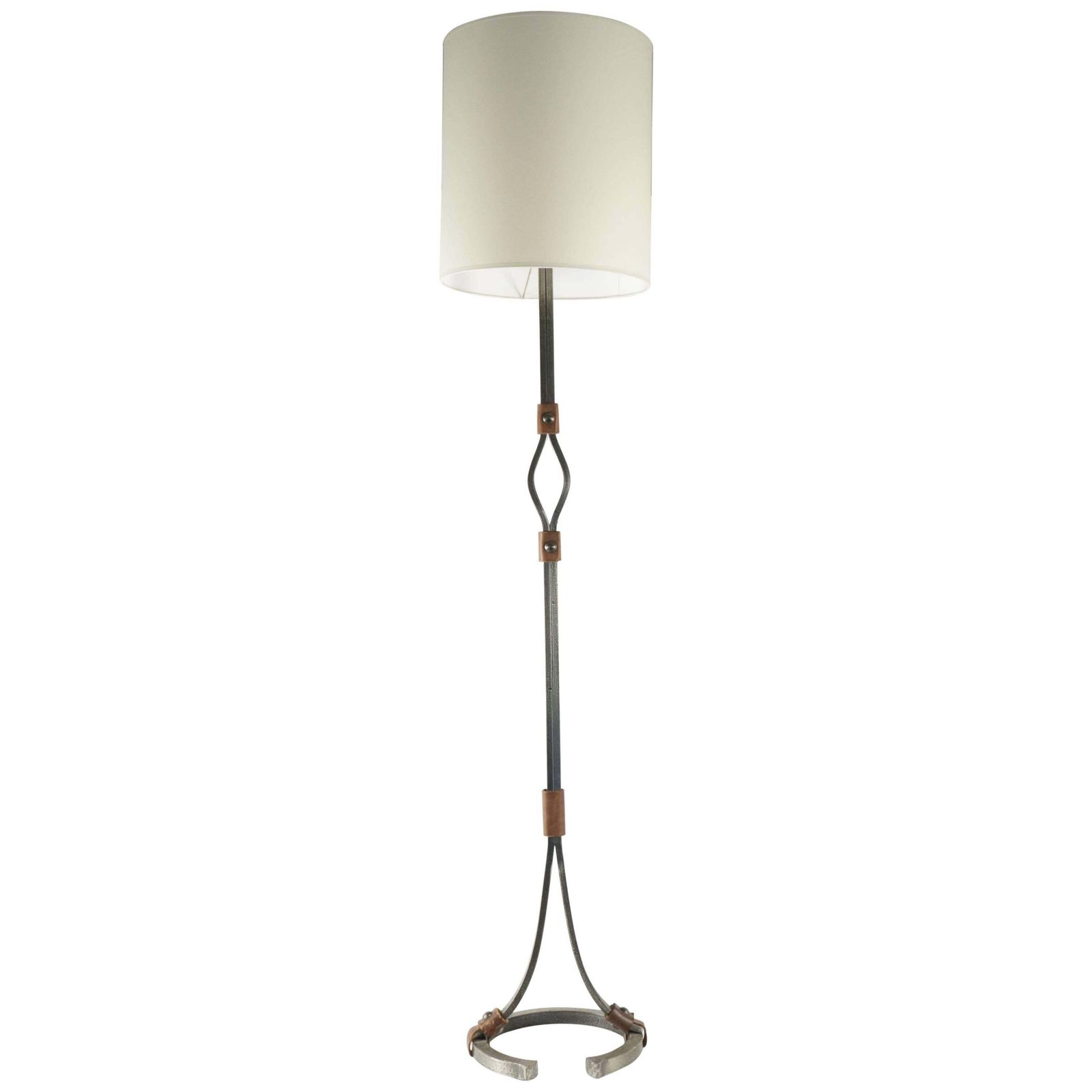 Floor Lamp From The 1960s In Wrought Iron And Leather