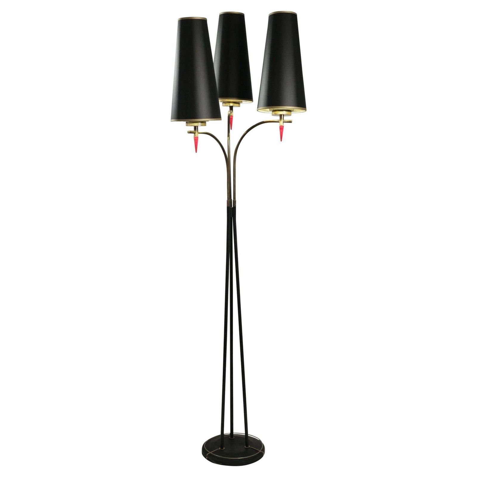 Standing Floor Lamp From The 1960s In Metal Paint And Brass, Three Lights