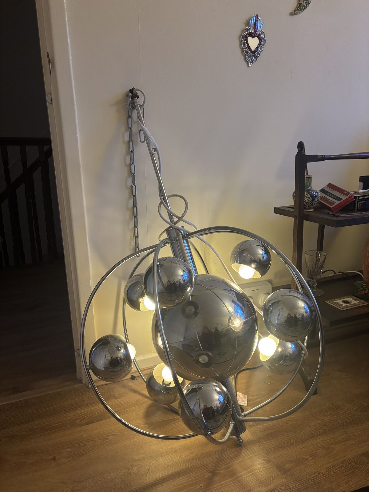 Goffredo Reggiani Italian Satellite Sputnik Chandelier, Chrome 1970s