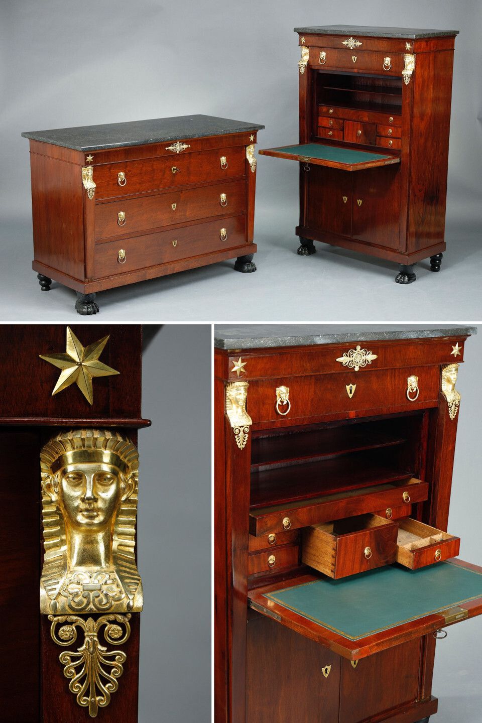 Mahogany And Mahogany Veneer Consulat Commode And Secretary