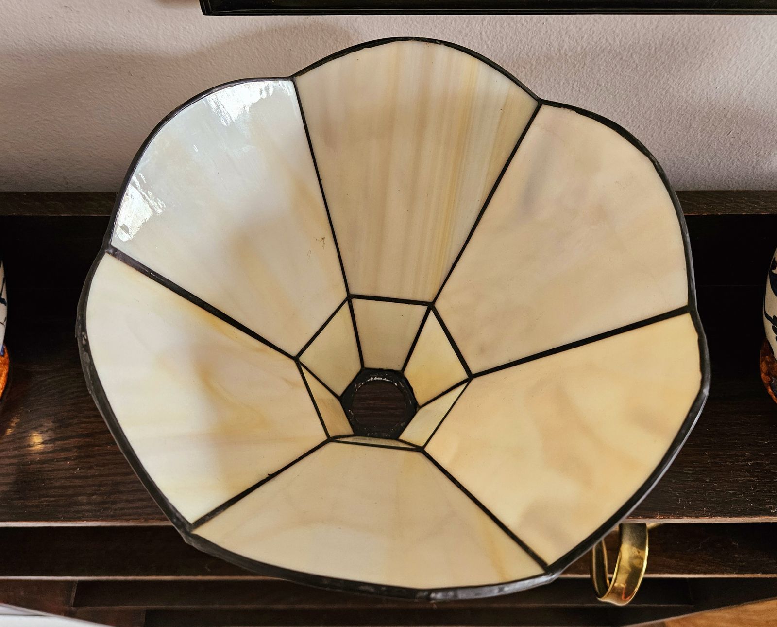 Art Deco Tiffany Style Lamp Shade In Honey & Cream Slag Glass photo Lighting