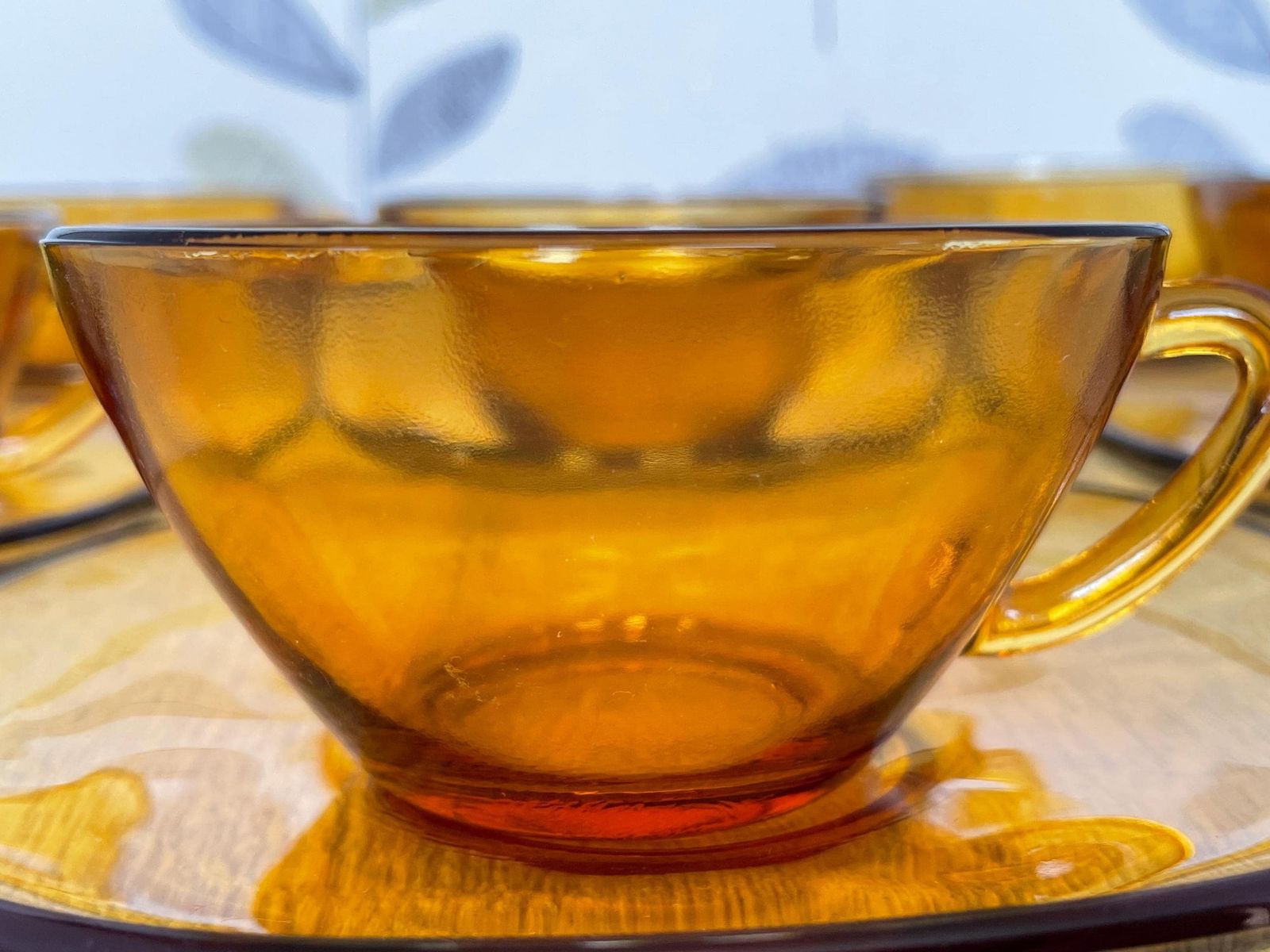 Amber Yellow French Glass Coffee Set   Vintage Vereco 12 Piece Glass Espresso Set   Small Square Demitasse Cups And Saucers photo vintage