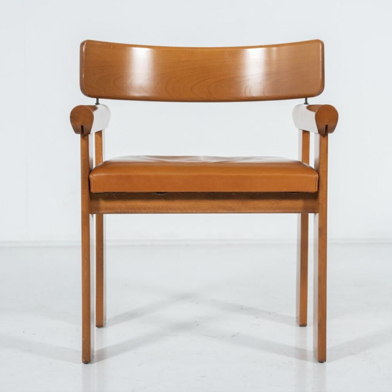 Set Of 4 Architectural Armchairs, Cognac Leather, Italy photo vinterior