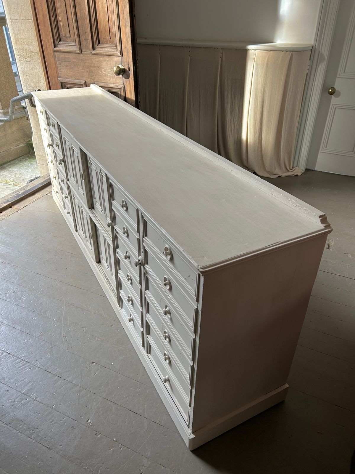 The Loveliest Of 19thc Painted Dresser Bases   8 Ft 4 Long photo 2600.0
