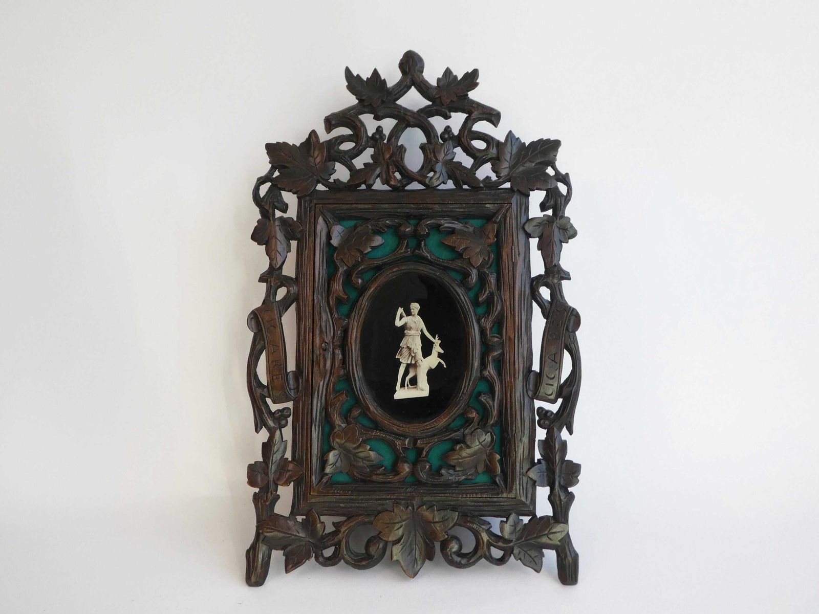 Antique Neo Renaissance Style Ornate Wooden Wall Cabinet, French Carved Apothecary With Greek Goddess, Medicine Cabinet photo vintage