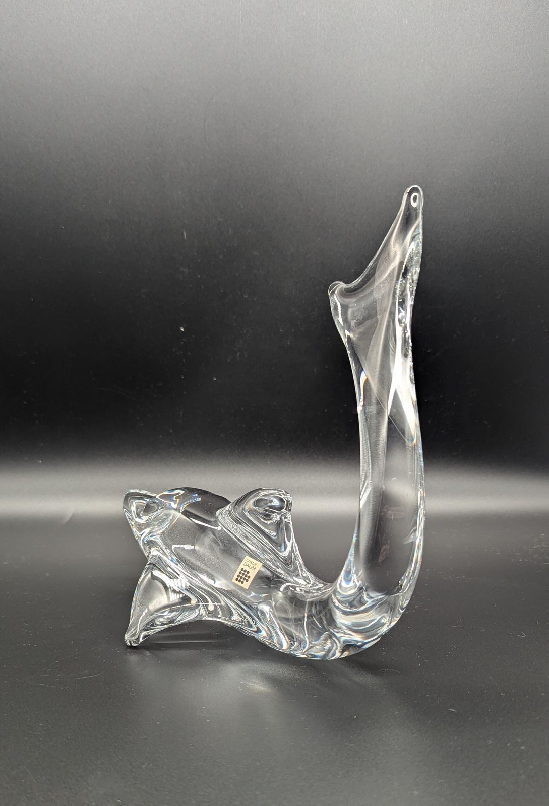 Crystal Glass Dolphin Sculpture Centrepiece By Daum, France. Signed photo for sale