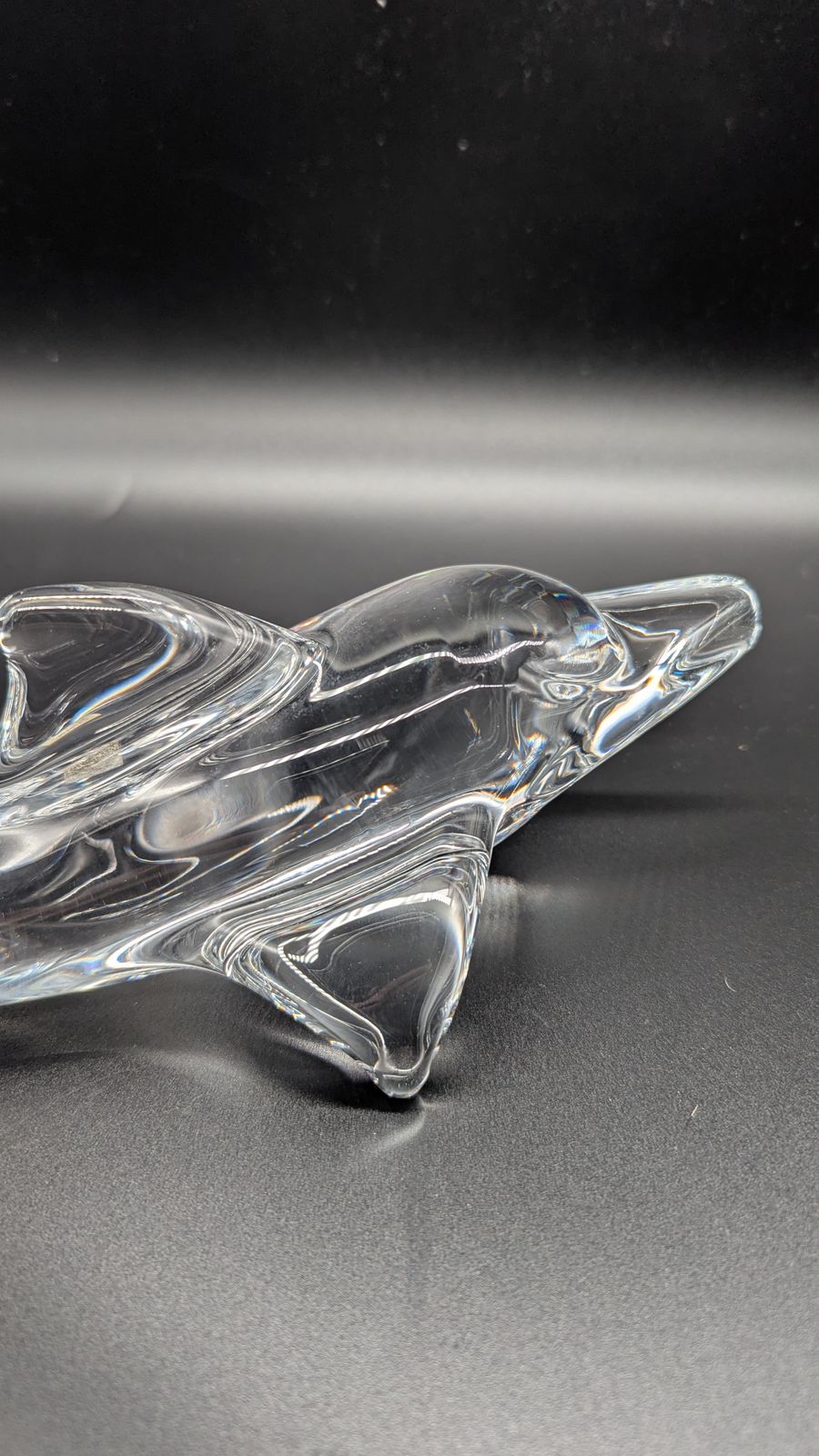 photo furniture Crystal Glass Dolphin Sculpture Centrepiece By Daum, France. Signed