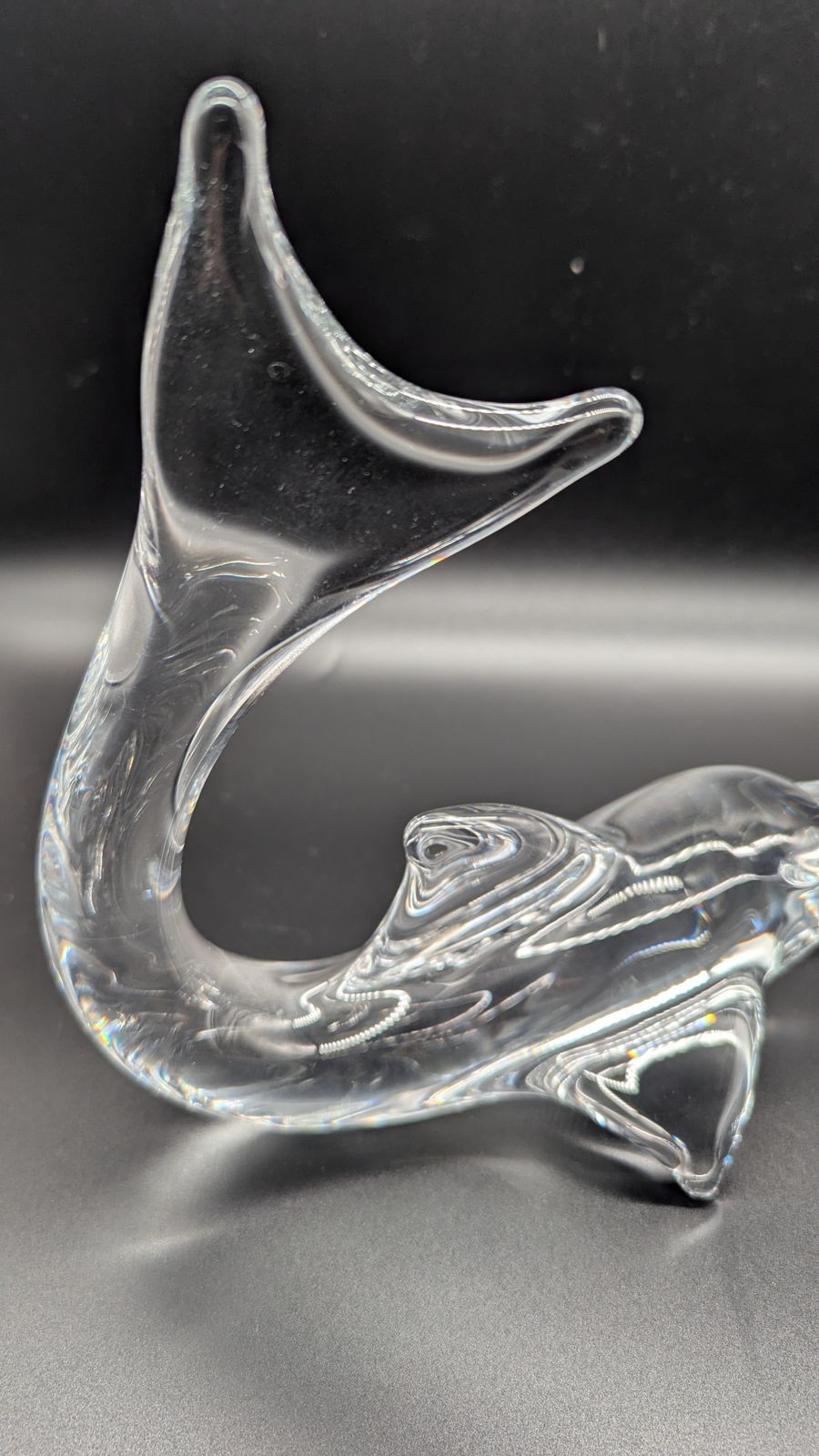 photo for sale Crystal Glass Dolphin Sculpture Centrepiece By Daum, France. Signed
