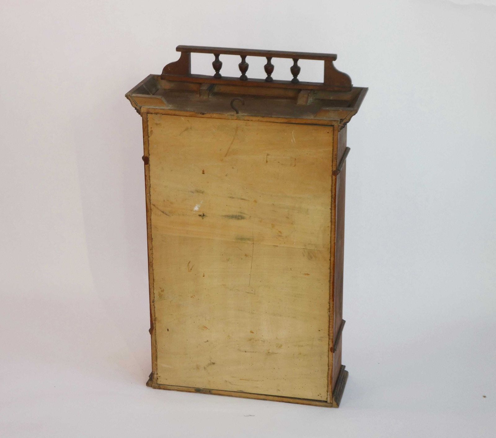 Antique Small Wooden Cabinet With Beveled Mirror And Carved Ornaments, Oak Medicine Apothecary With Shelf And Drawer, Bathroom Display photo vintage