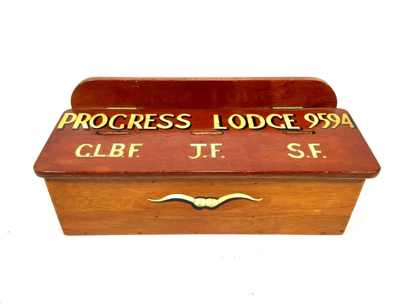 Antique Masonic Interest   Order Of The Buffaloes Wood Collection Fund Money Box photo furniture