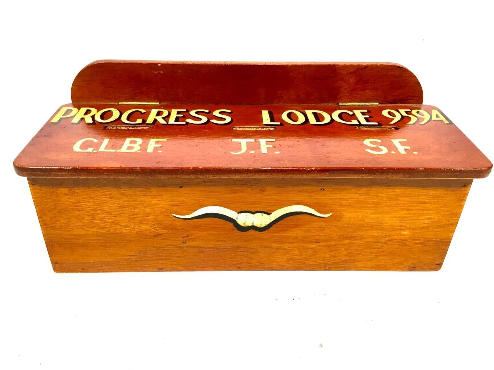 Antique Masonic Interest   Order Of The Buffaloes Wood Collection Fund Money Box photo buy
