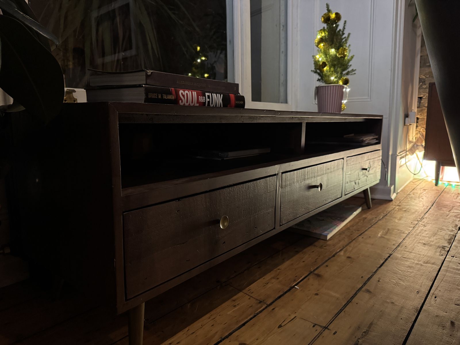 Barker And Stonehouse Modi Reclaimed 3 Drawer Tv Bench photo for sale