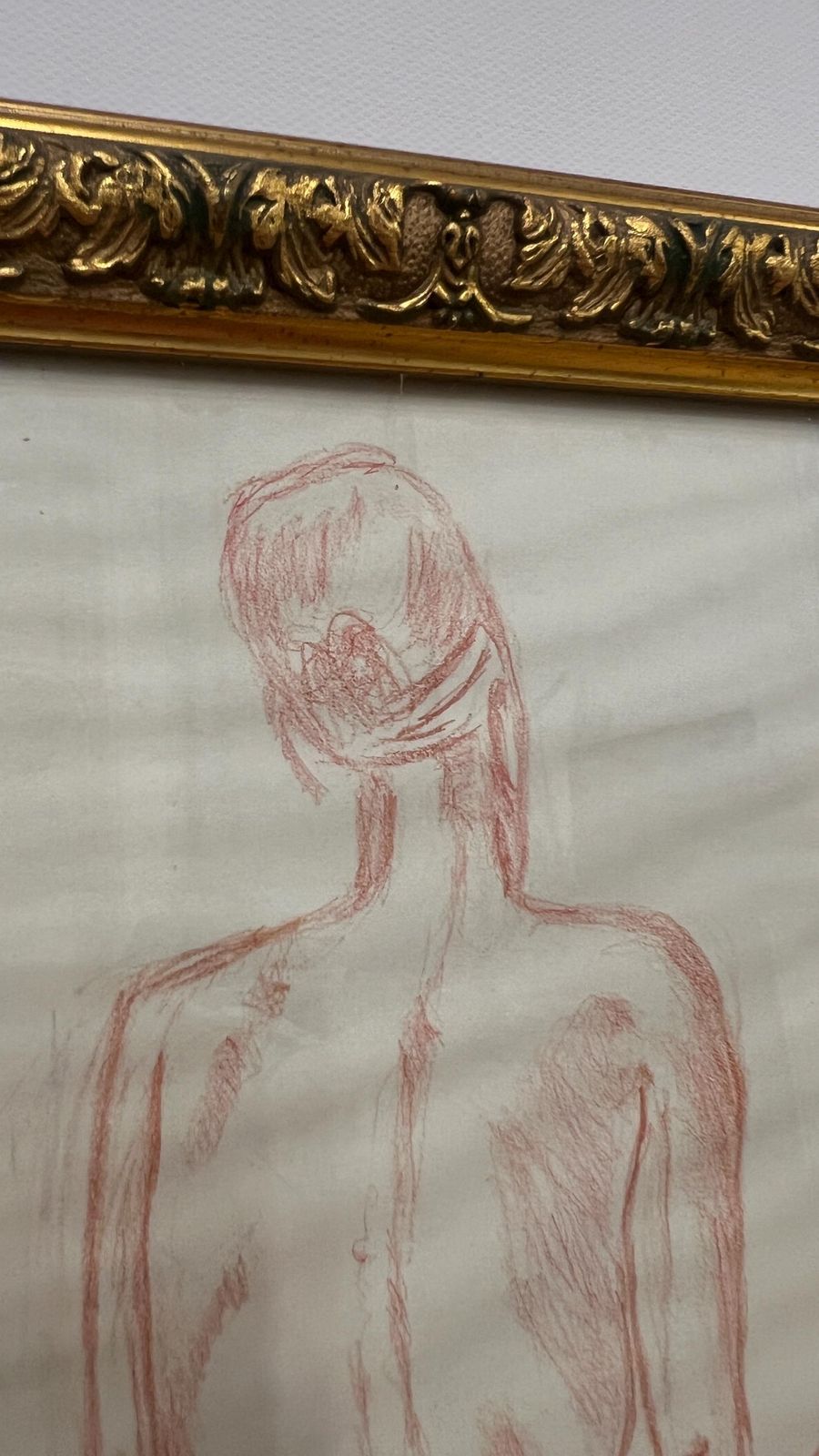 Signed Framed Red Pencil Nude Drawing – Female Figure Study photo for sale
