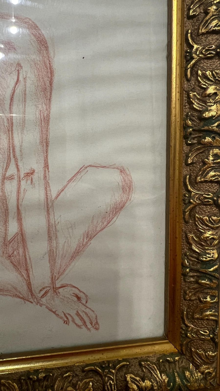 Signed Framed Red Pencil Nude Drawing – Female Figure Study photo 79.0