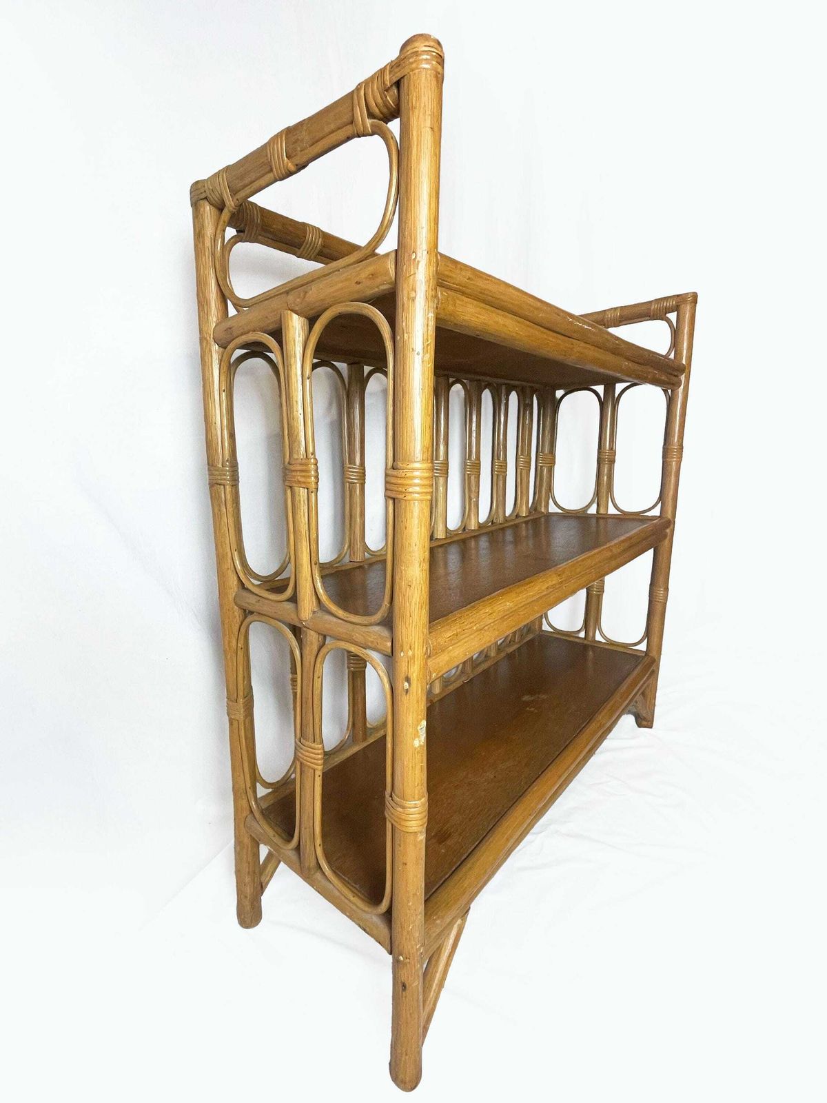 Mid Century Bamboo Display Case, Vintage Bamboo Shelves, Retro Wicker And Bamboo Bookcase, 1970's Furniture photo Furniture