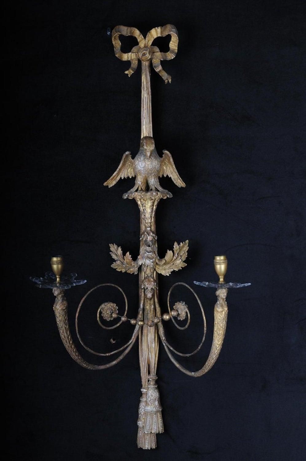 Pair Of Large Empire Appliqués / Sconces Circa 1800, Gilded Linden Wood photo furniture