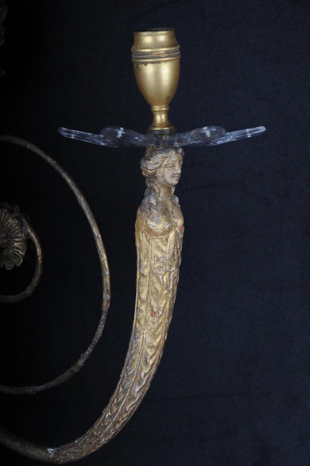 photo vintage Pair Of Large Empire Appliqués / Sconces Circa 1800, Gilded Linden Wood