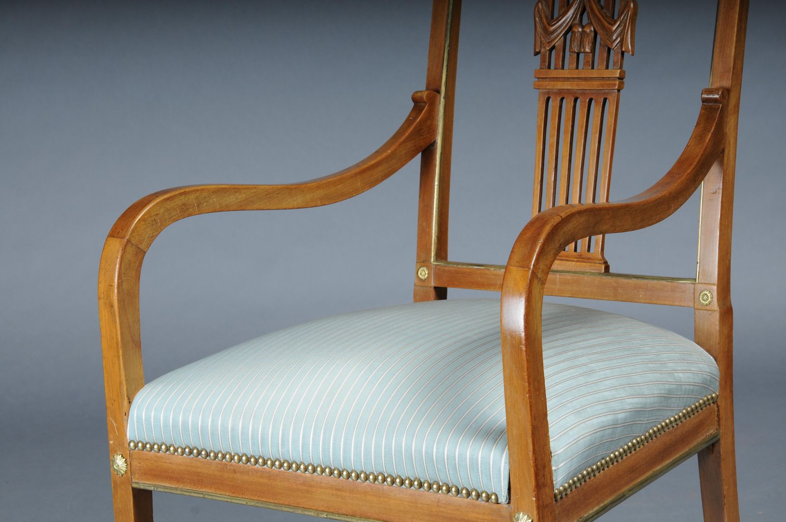 photo vinterior Antique Classic Empire Armchair Mahogany With Brass, Paris.