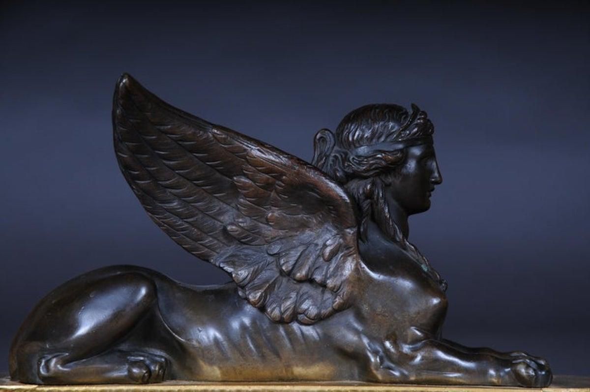 photo for sale Pair Of Empire Sphinx Chimneys, Brass Andirons, Paris 19th Century Napoleon III