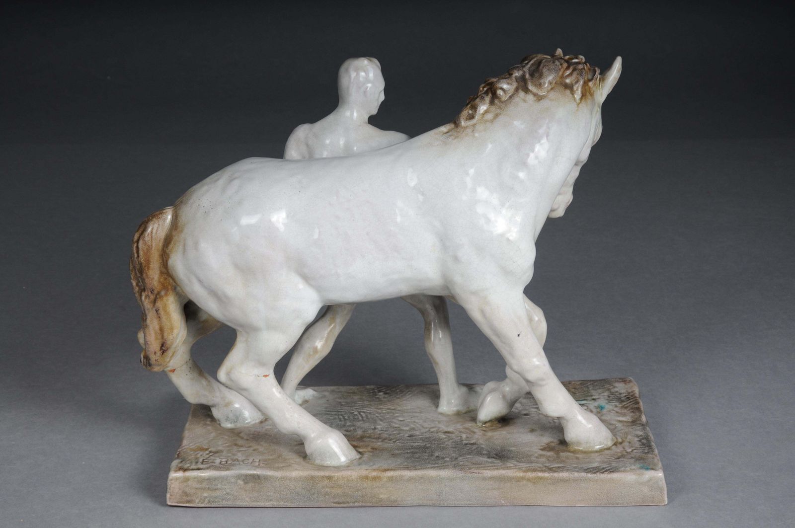 Ceramic Figure. The Horse Tamer By Else Bach For The Karlsruhe Majolika. Germany photo vintage