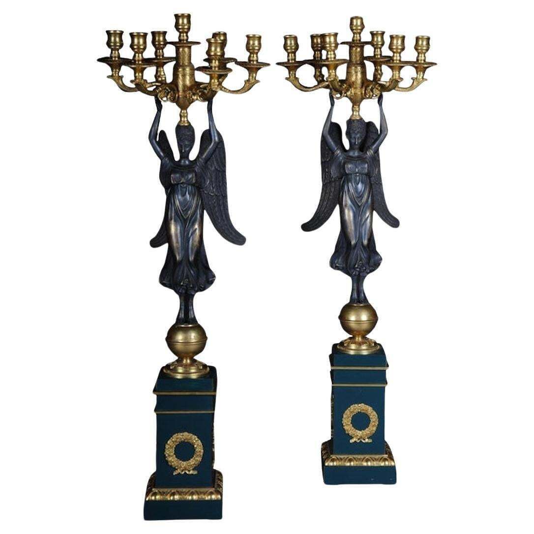 Pair Of Empire Ceremonial Bronze Candelabras/Candlesticks After P. P. Thomire