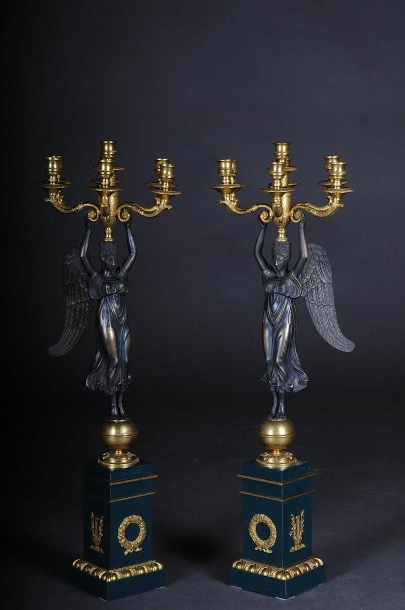 Pair Of Empire Ceremonial Bronze Candelabras/Candlesticks After P. P. Thomire photo Home Decor