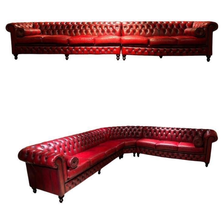 Vintage Oxblood Red Chesterfield Corner Couch Or Seven Seater Sofa / Set
