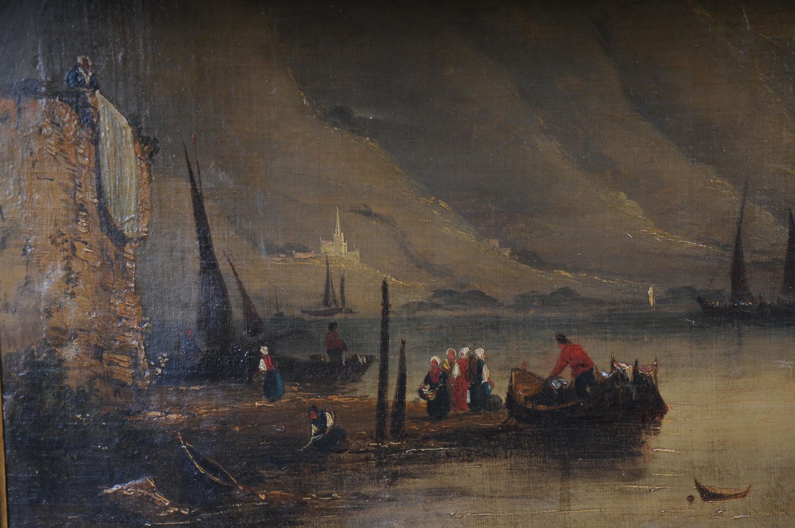 2199.0 Classic Antique French Trumeau Mirror With Harbor Landscape With Sailing Ships photo