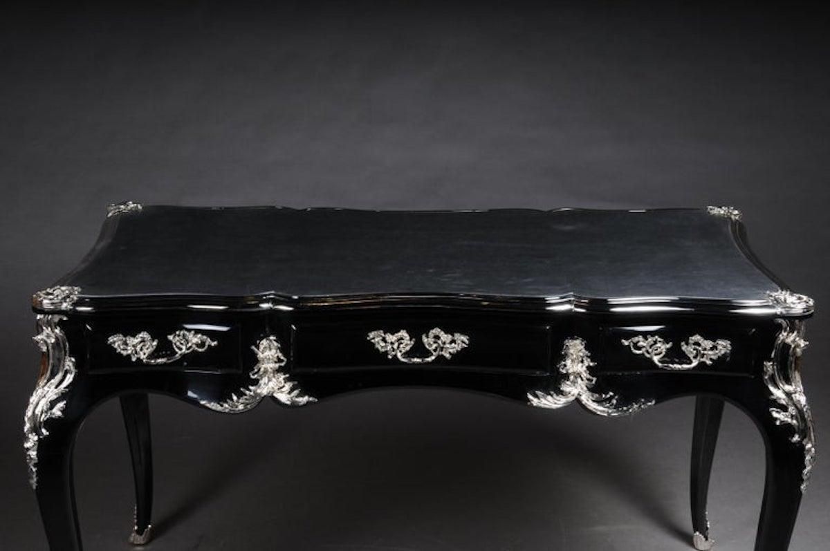 Designer Writing Desk / Bureau Plat In Louis XV Style, Piano Black photo 4527.0
