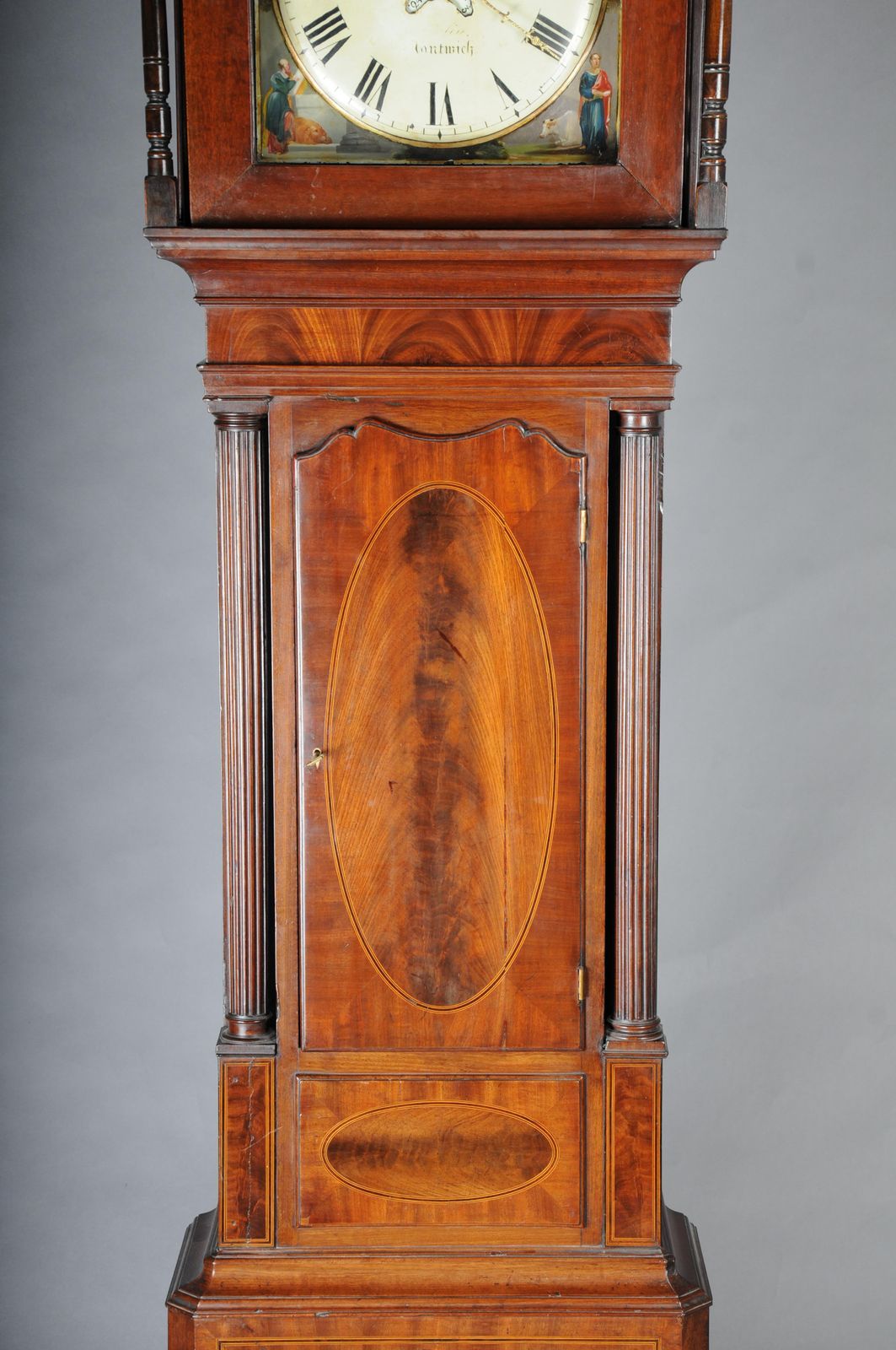 photo vinterior Masterful Antique English Grandfather Clock, Mahogany, 18th Century