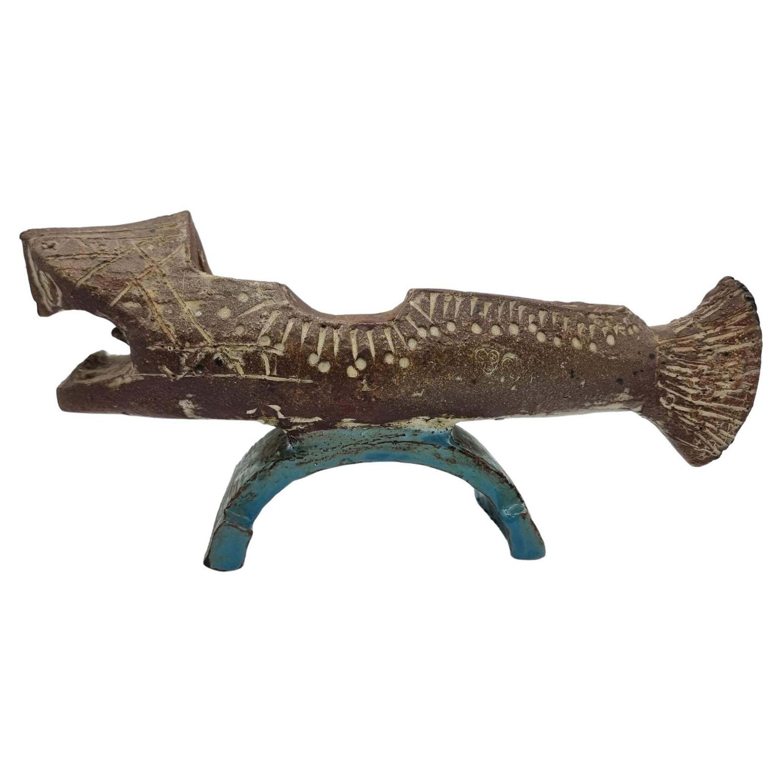 Antique Ceramic Fish Sculpture / Figure Signed Artist Gilbert Portanier France photo for sale