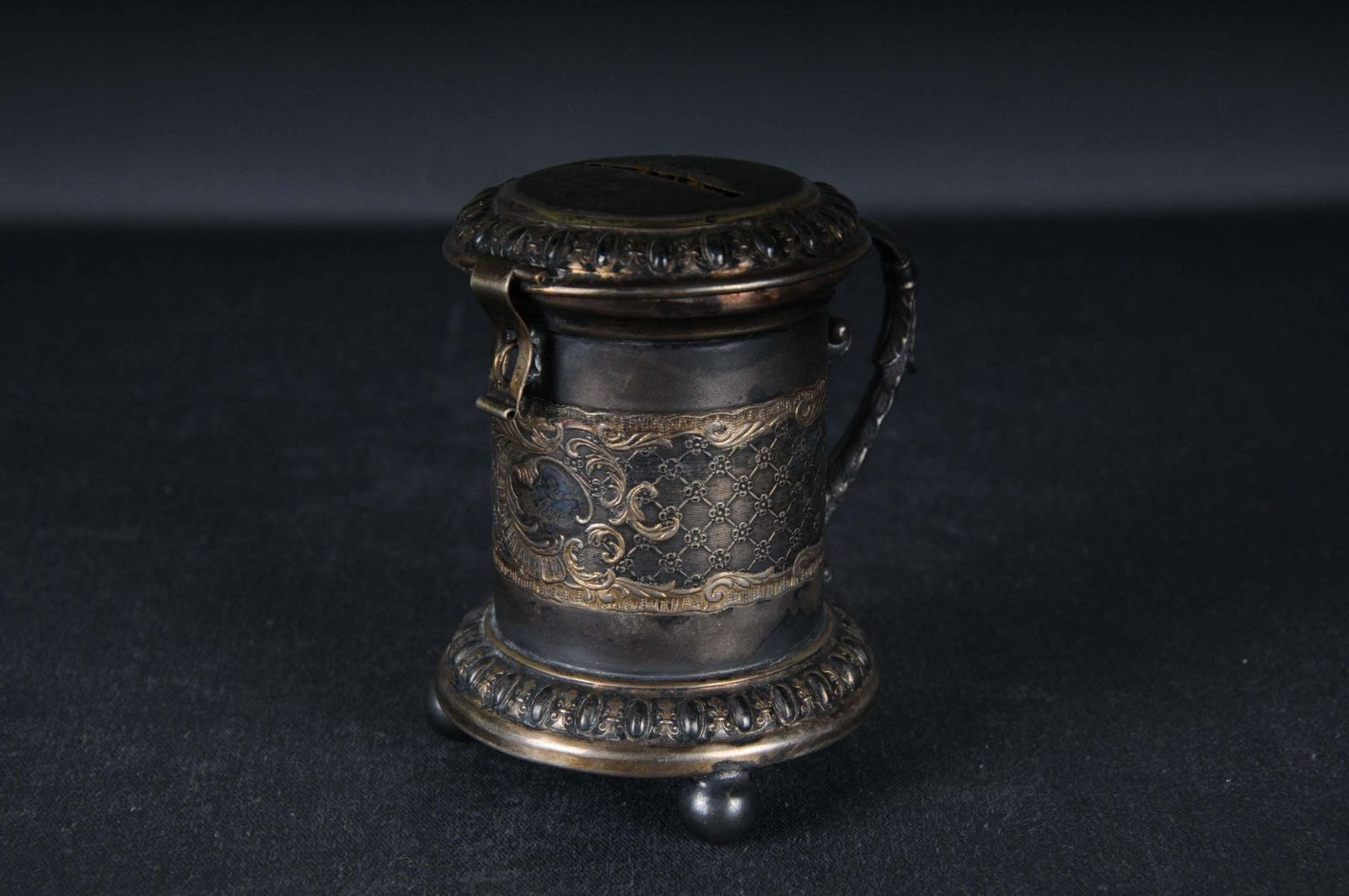 Antique Germany Ball Foot Donation Box Silver Plate Gilded, Baroque 18th Century photo Home Decor