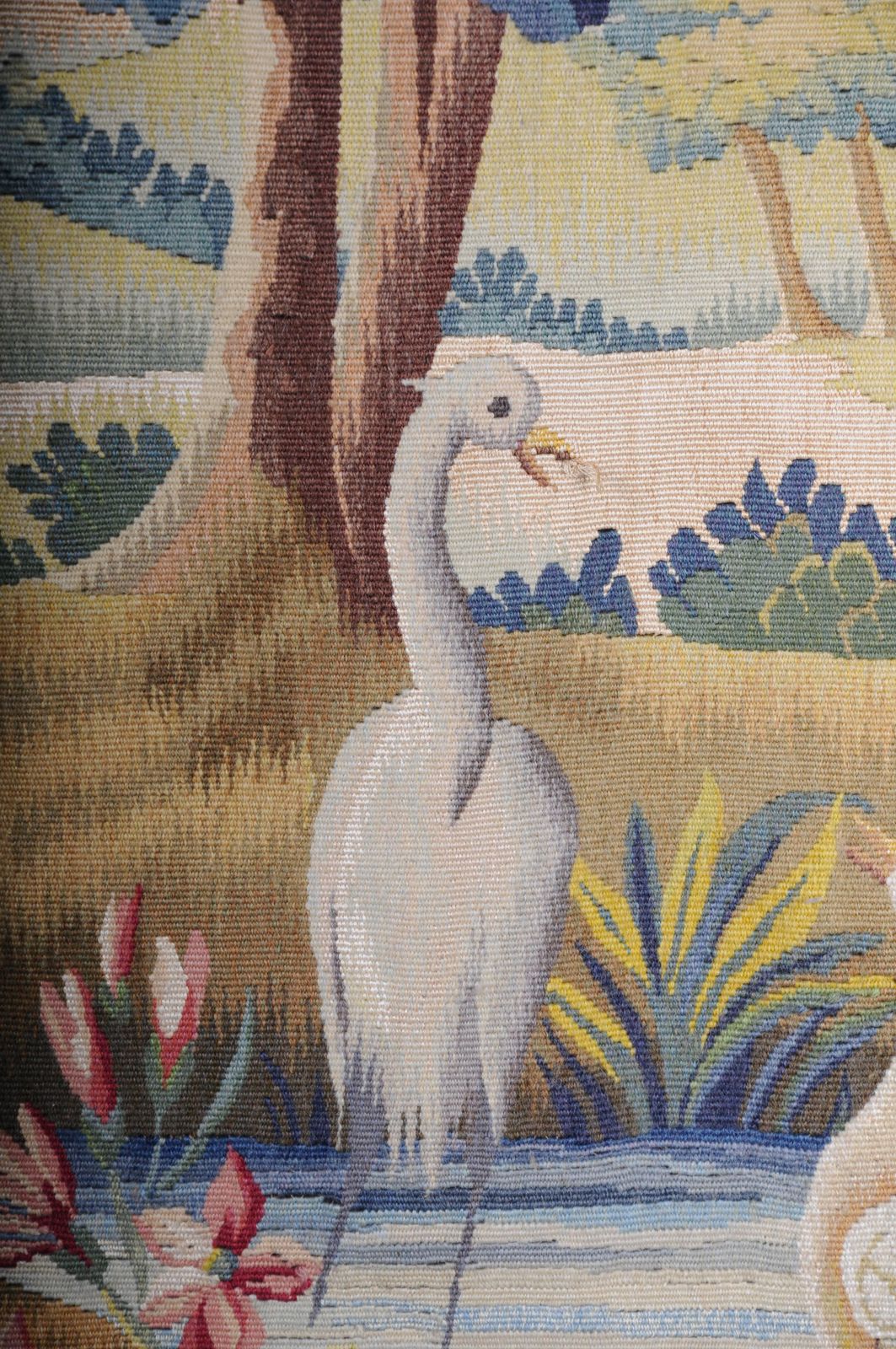 photo for sale Antique Silk Aubosson Wall Carpet, France Late 19 Century. Verdure Motif, Signed