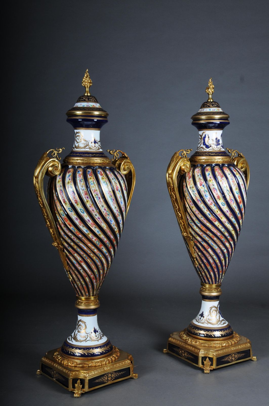photo vintage Pair (2) Magnificent French Sevrés Floor Vases With Gilt Bronze.