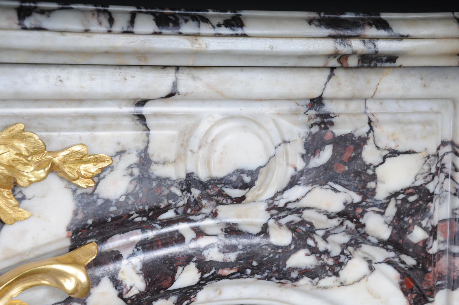 photo for sale 20th Century Magnificent French Marble Fireplace With Gilded Bronze.