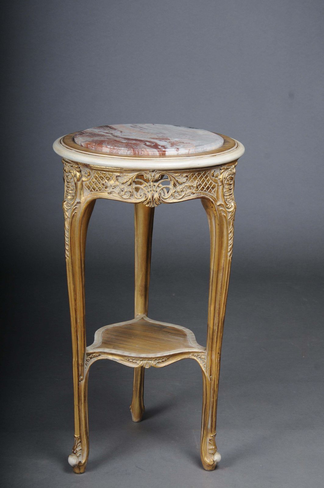 Finely Carved Gold Side Table With Marble Top, Louis XV White/Gold photo furniture