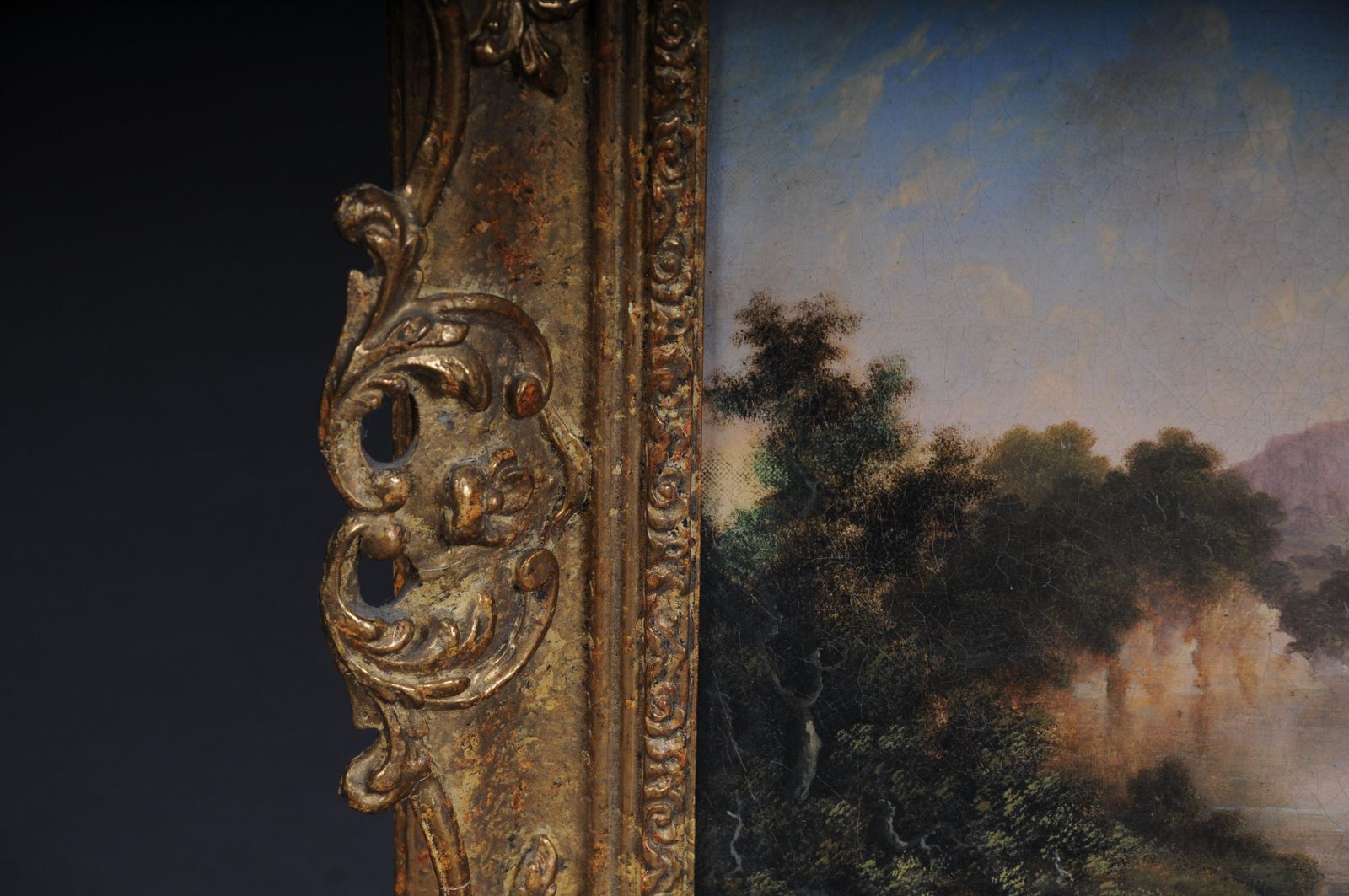 Antique Oil Painting Romance Landscape Painting. 19th Century photo Art