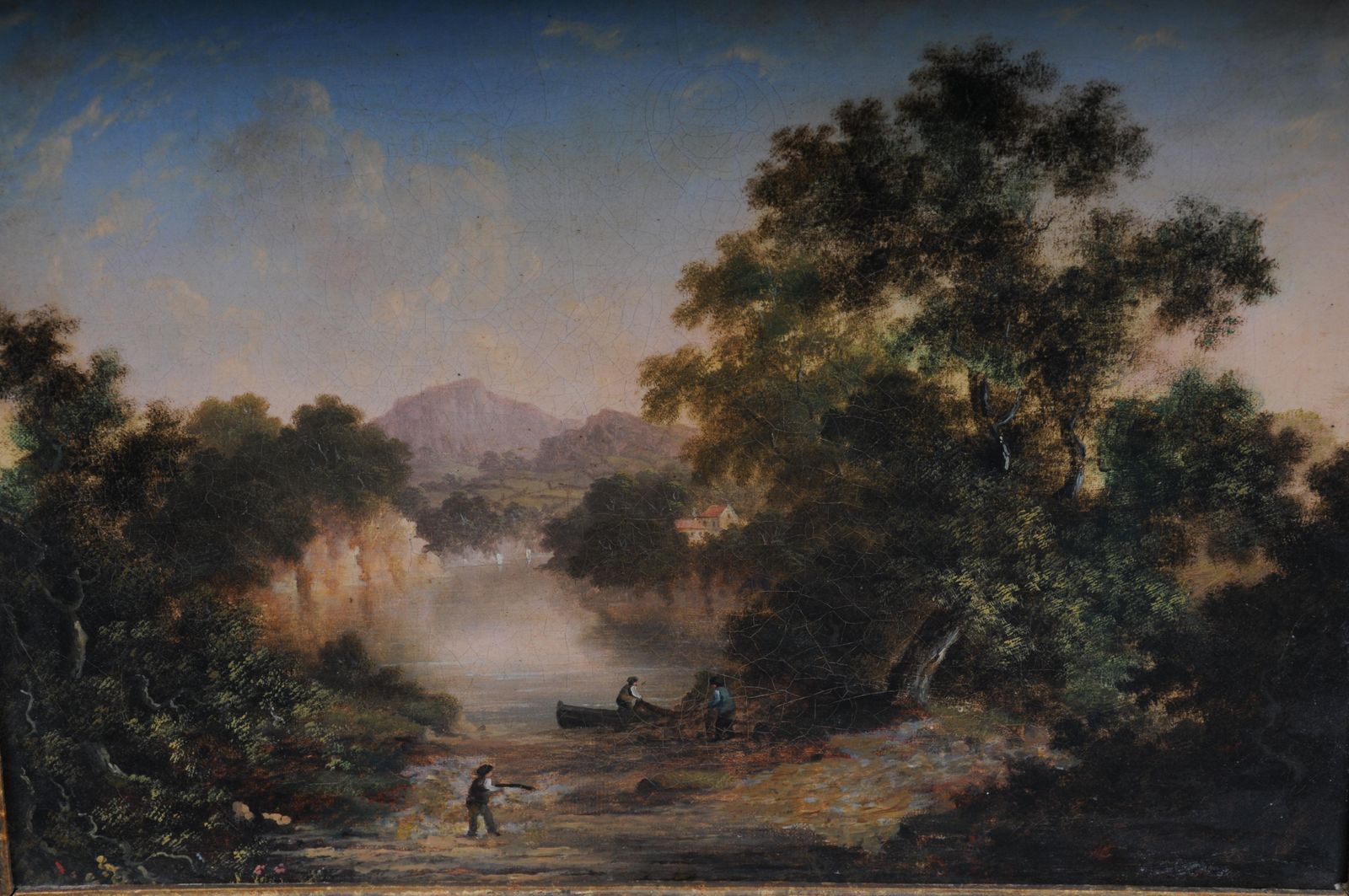 photo for sale Antique Oil Painting Romance Landscape Painting. 19th Century