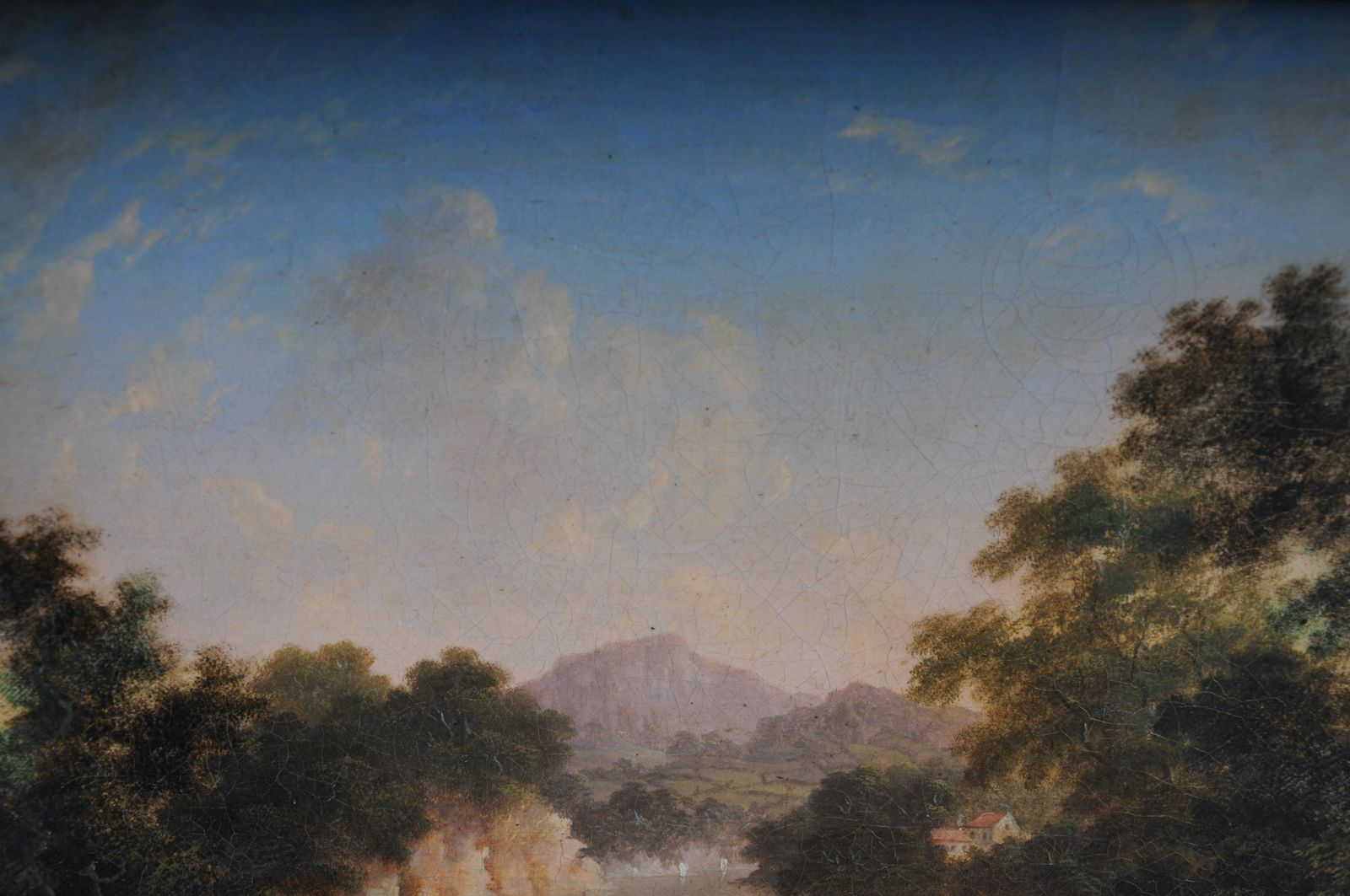 photo vintage Antique Oil Painting Romance Landscape Painting. 19th Century
