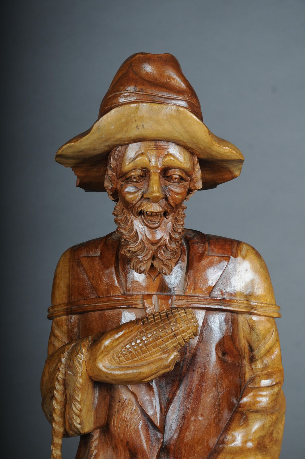 20th Century Wooden Sculpture Walker With Corn On The Cob, South German photo for sale
